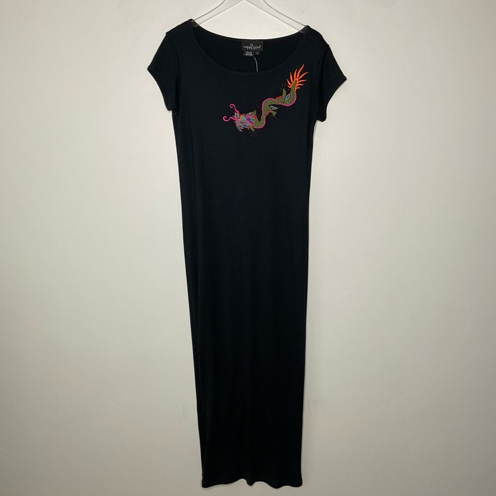 NWT Vintage 90s Y2K Embroidered Dragon Maxi T-shirt Dress Size L